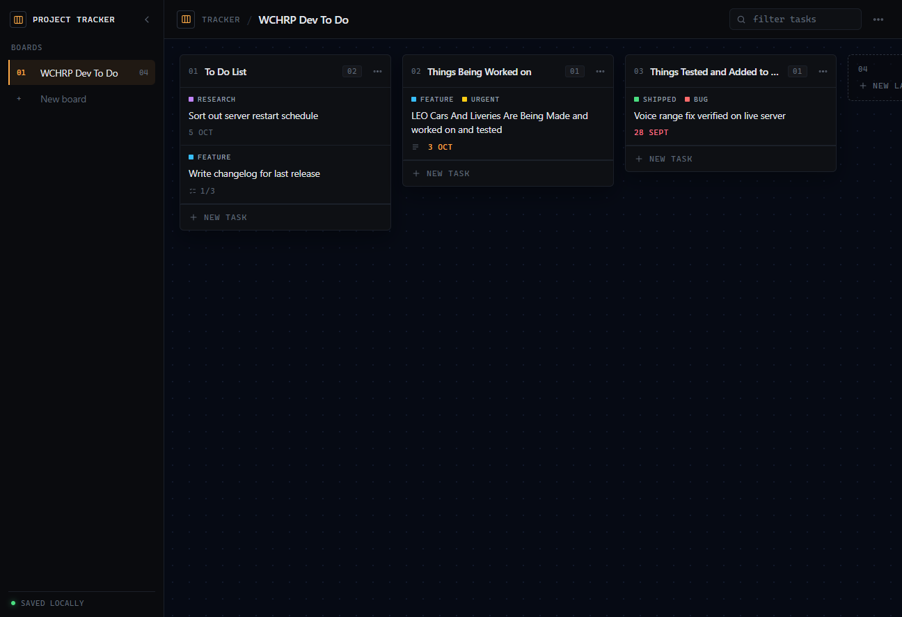 Project Tracker board interface